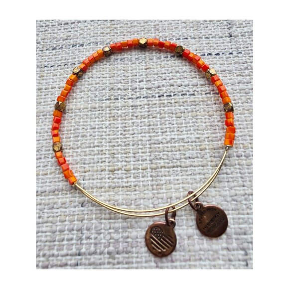 Alex and Ani Orange Beaded Wire Bangle Bracelet with Charms Boho Stackable - Picture 1 of 3